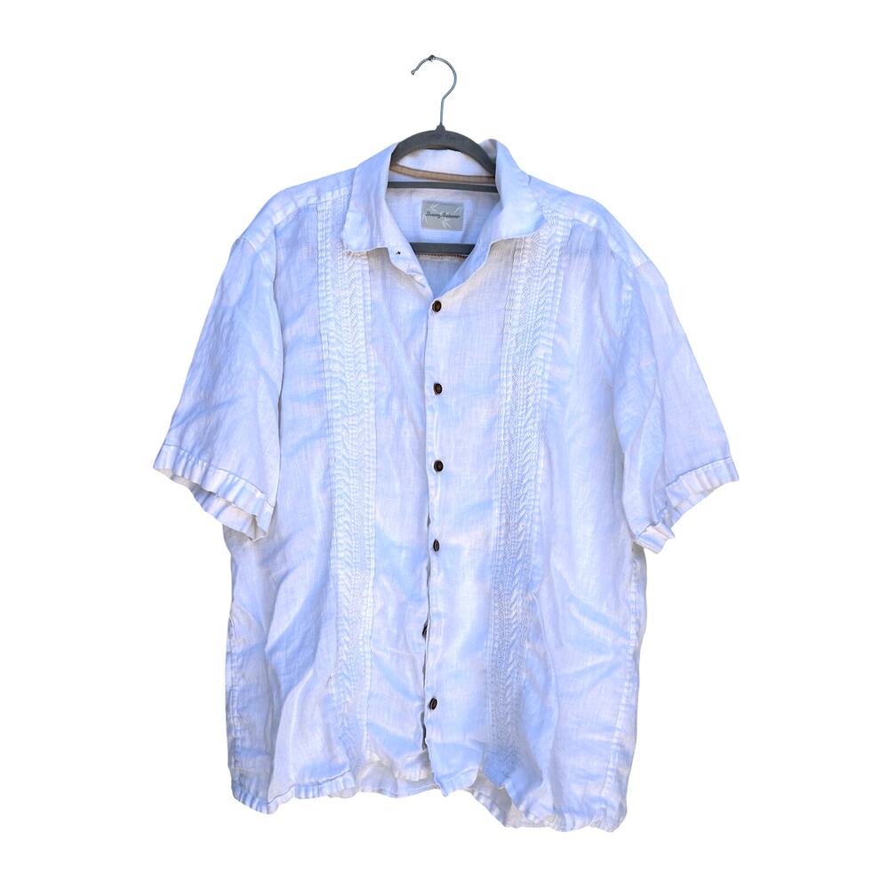 Tommy Bahama White Short‎ Sleeve Button Up Linen Collared Shirt, Sz XL